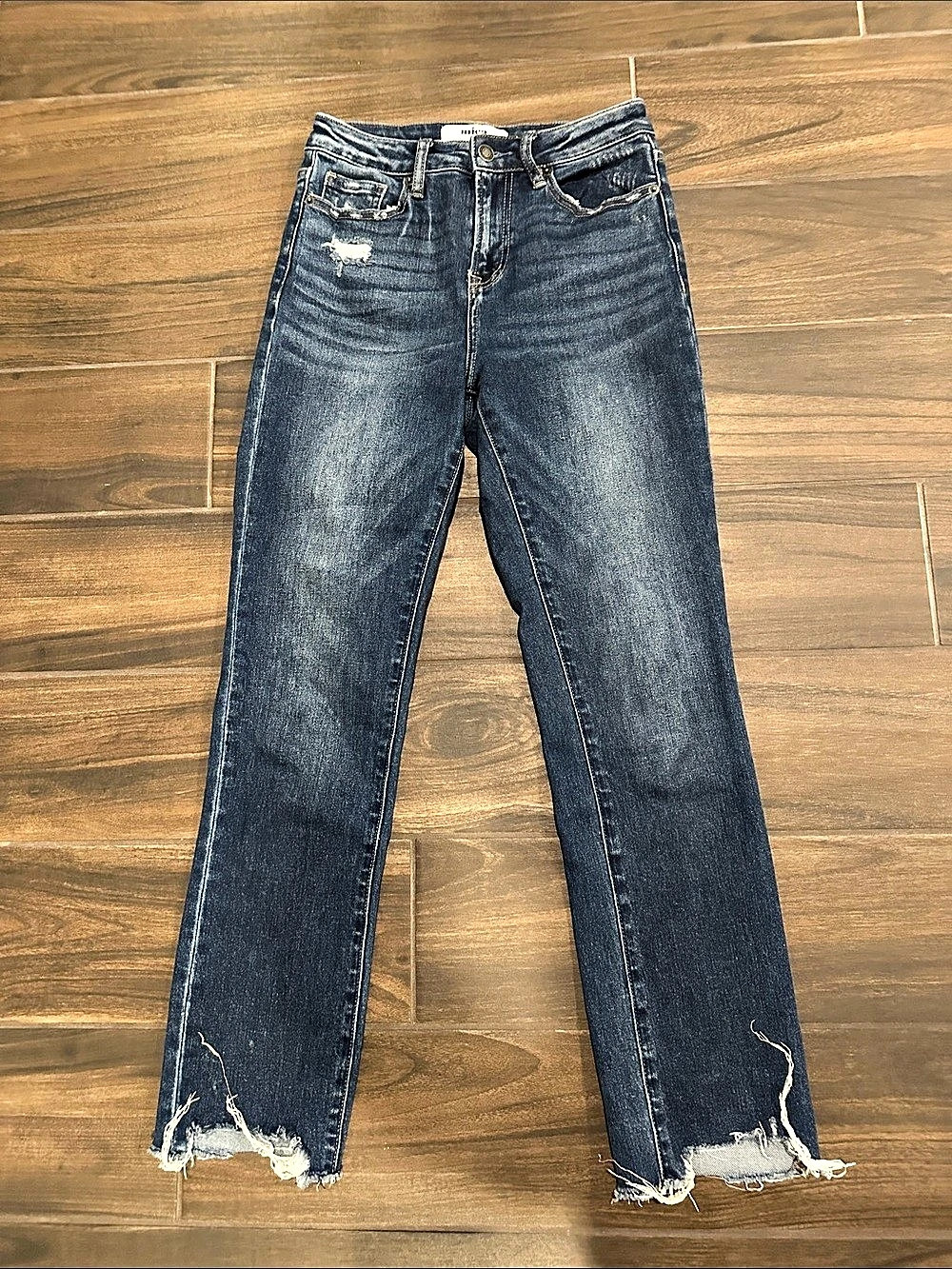 Mica Los Angeles fray Hem high rise crop Straight Leg Jeans 25